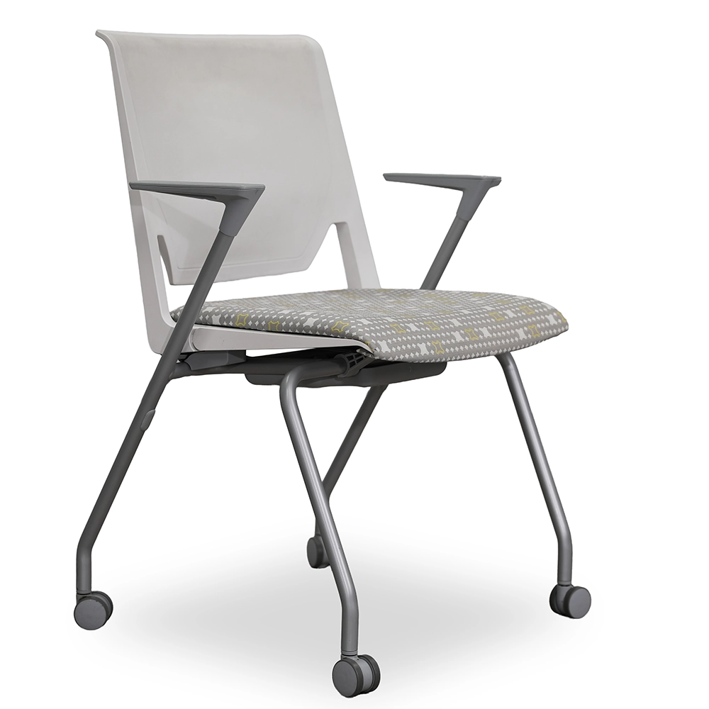 Haworth Very Side Chair on casters in a gray fabric with a geometric pattern