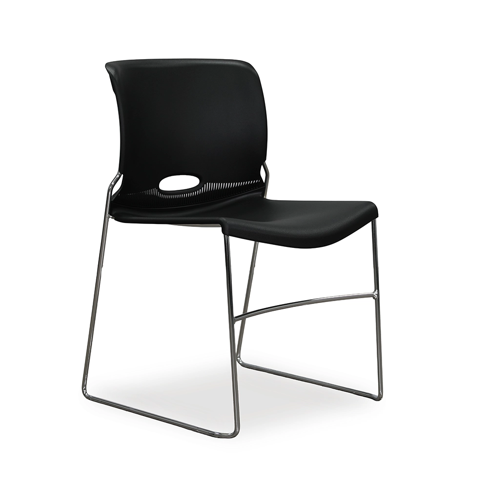 Black HON Olson stack chair shown at a front angled view.