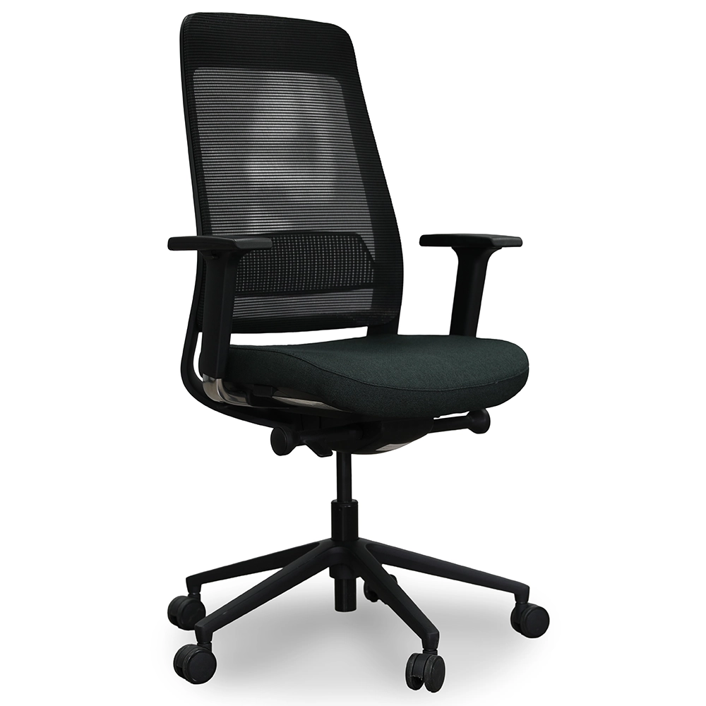 Fully Alani Task Chair with a black mesh back and black fabric seat.