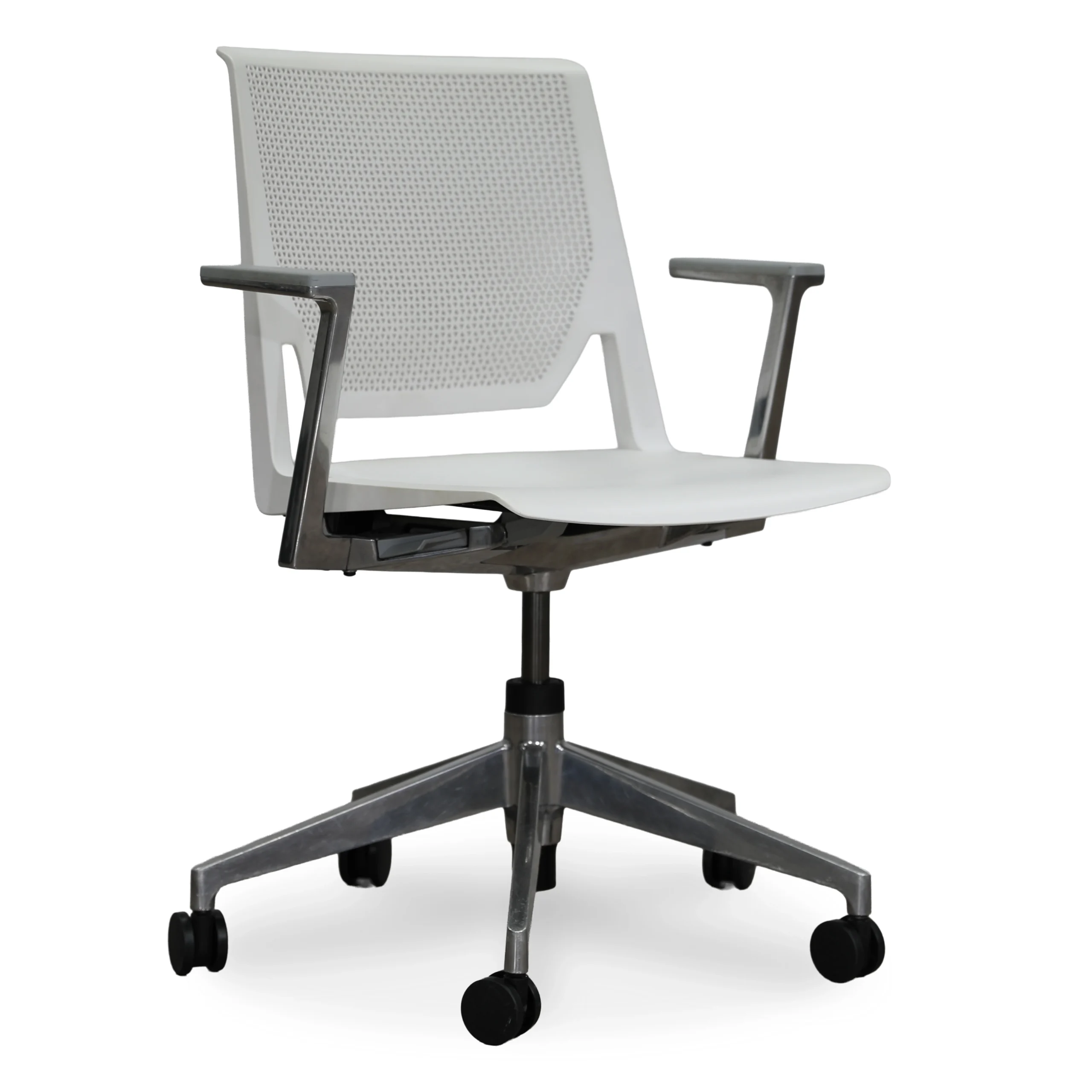 Haworth Very Conference Chair in White shown at front angled view.