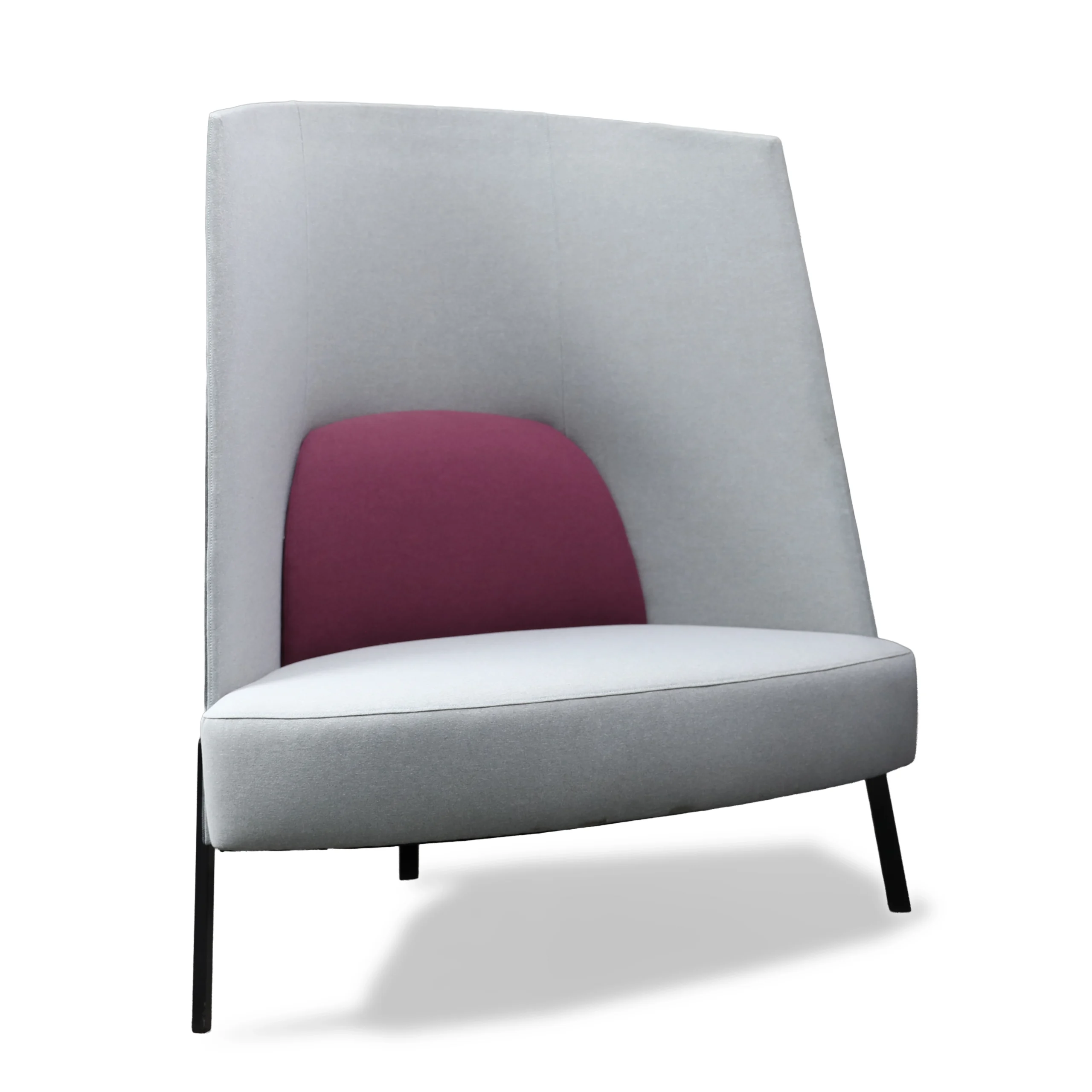 Studio TK Fractal front view featuring a purple bolster cushion and gray seat.