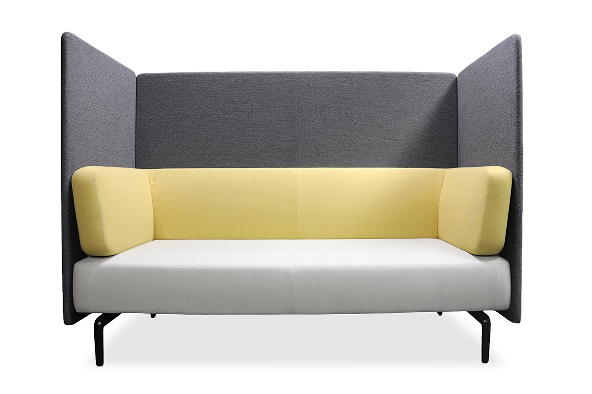 Full alcove Teknion Banqs with vibrant yellow fabric