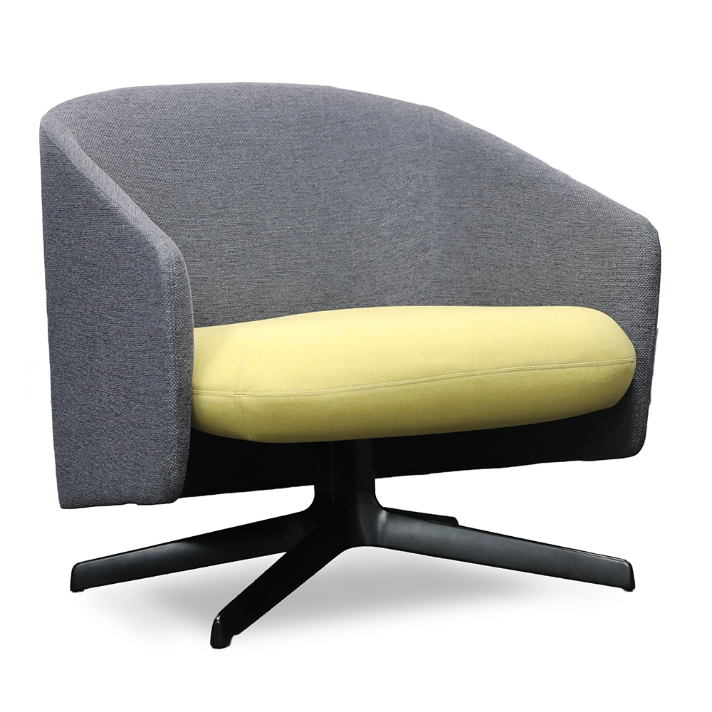 Gray and Yellow Cover Sofa with Black Swivel Base