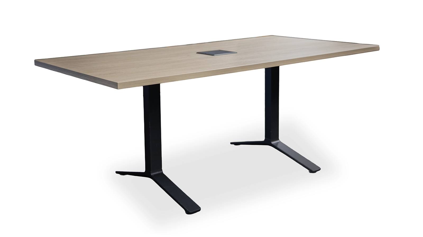 Teknion Expansion conference table with oak laminate and power unit.
